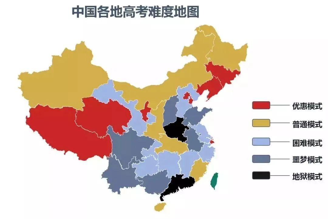 上大學(xué)最難的省份是哪里？中國(guó)各地高考難度地圖